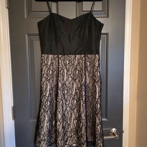Ann Taylor Black Bodice with Nude Lace Overlay Fit-and-Flare Dress